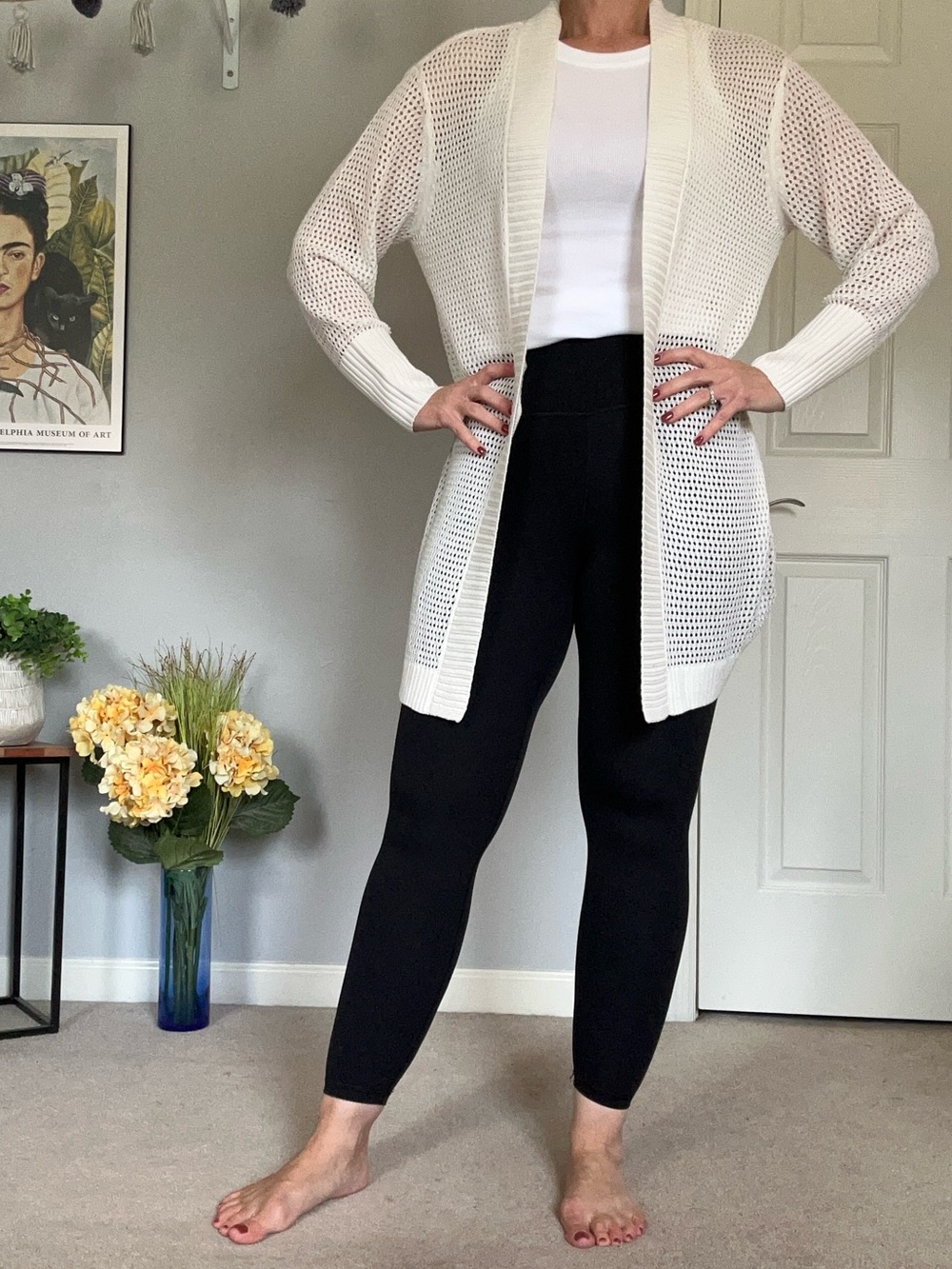 SOMA 24/7 White Open-Knit Cardigan Sweater
